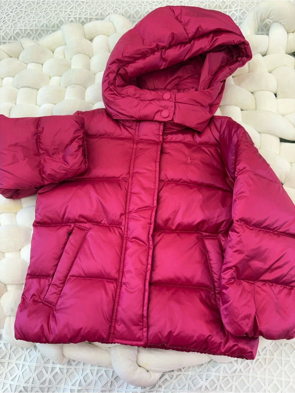 Polo by Ralph Lauren Girls' Puffer Jacket - Fuchsia Pink with Removable Hood